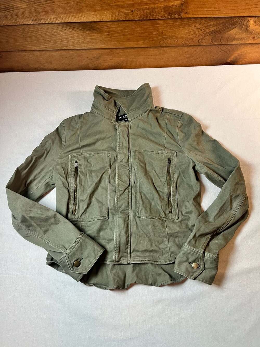 Max Jeans Green Cotton Utility Military Zip Front Jacket Women's Size M